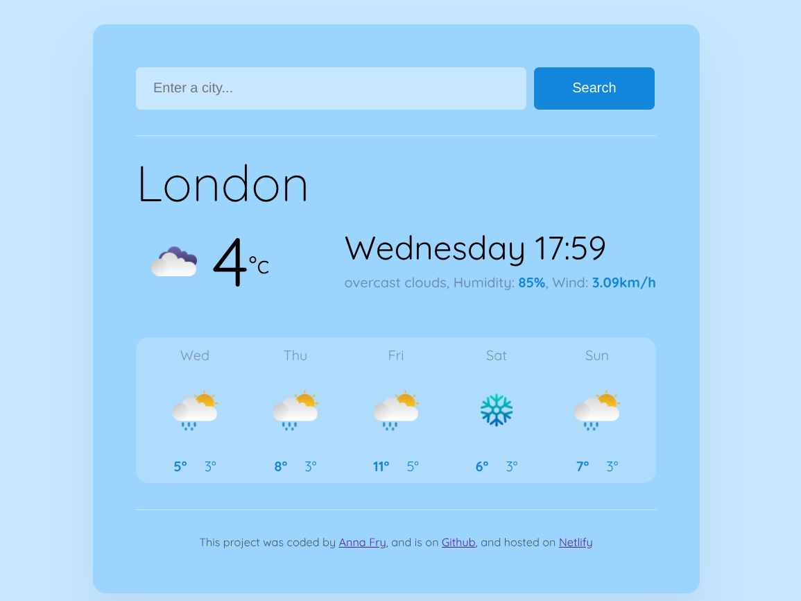 Screenshot of Anna's weather app project